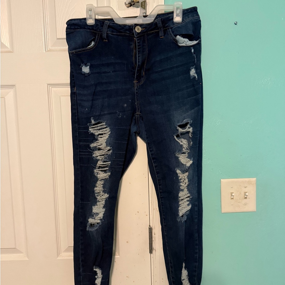 Rue21 Dark Blue Distressed Skinny Jeans